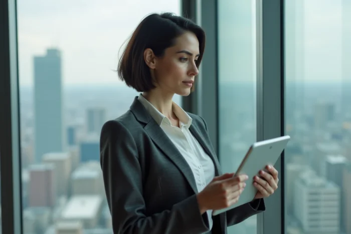Courtière en assurance consultant une interface de comparaison de plateformes extranet sur tablette