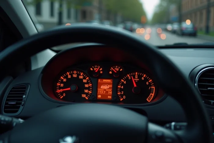 Voyant de service allumé sur le tableau de bord d'une Peugeot 2008, signalant une alerte d'entretien